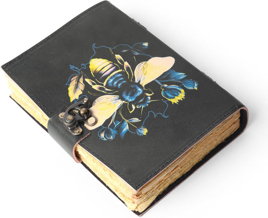 Busybee Spell Book of Shadow Leather Journal Diary with Clasp Lock – 200 Page Deckle Edge Leather Bound Notebook – Vintage Notebook for Writing, Drawing, Home, Office, Travelling