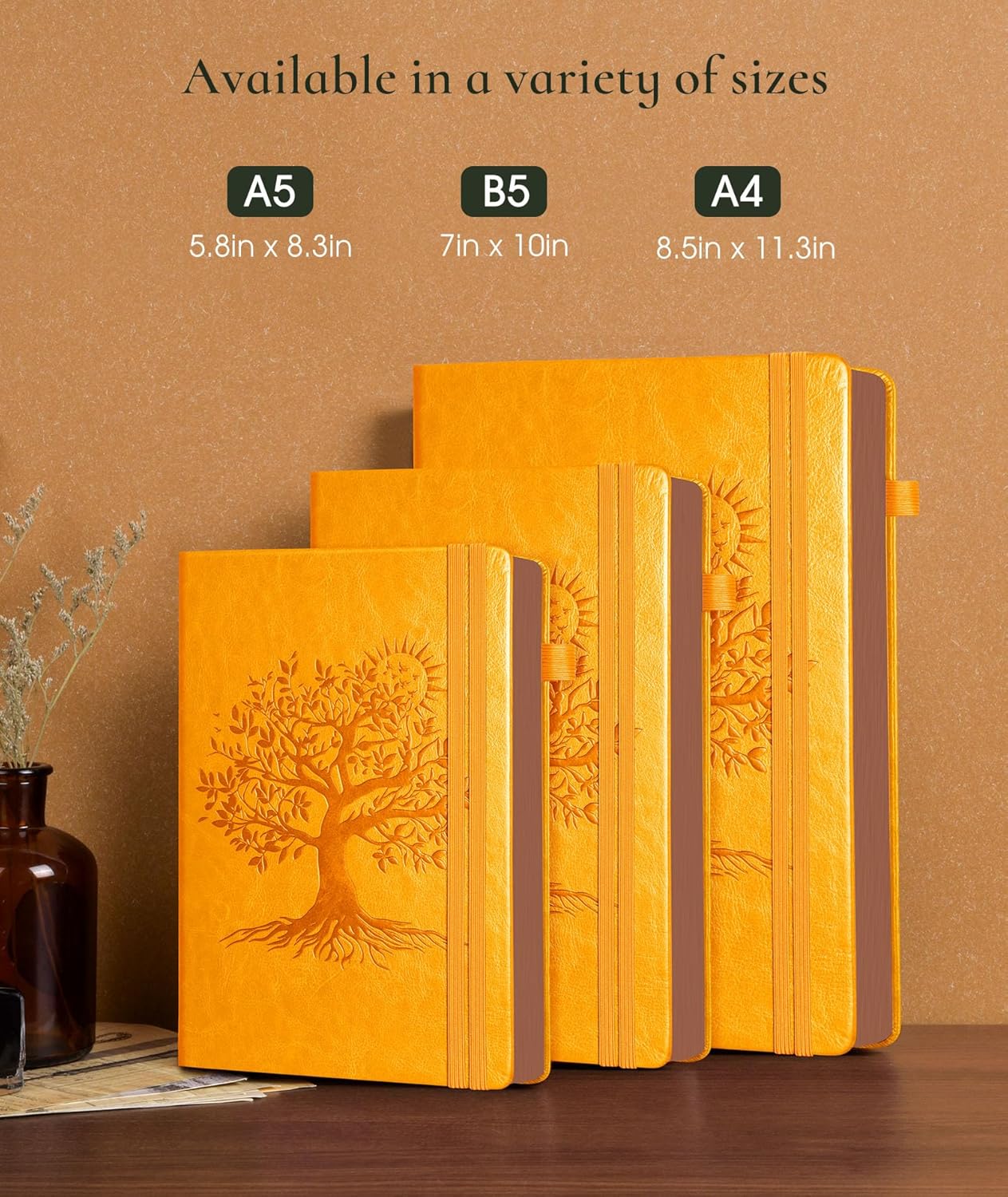 Vintage Leather Journal - 300 Page Lined Journal Notebook with Numbered Pages,A5 Notebook for Women Men,Travel Diary,Daily Journal for Writing, Note Taking, School & Work (5.8" x 8.3")