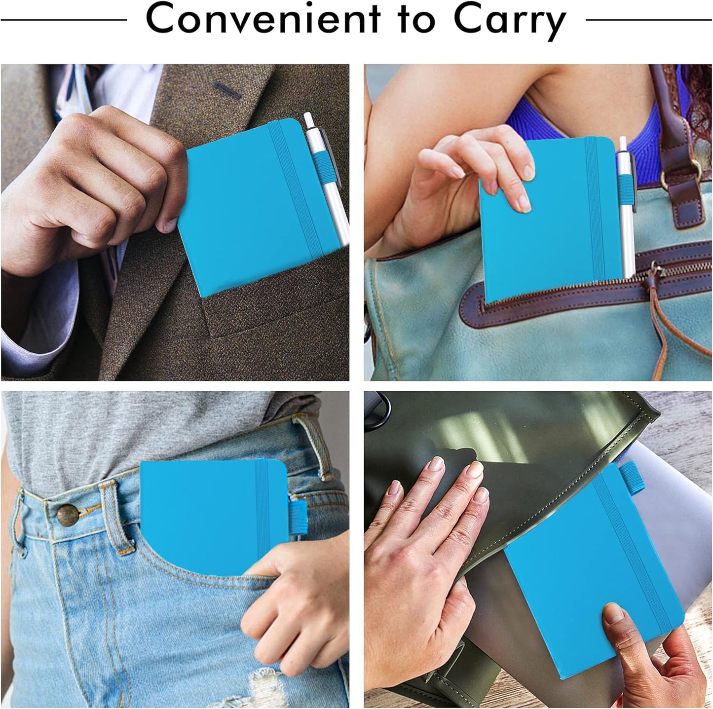 feela 15 Pack Pocket Small Notebooks Bulk, Mini Cute Notepads Hardcover College Ruled Lined Journals with Pen Holder for School Business Memos, with 15 Black Pens, 3.5”x 5.5”, A6, Teal