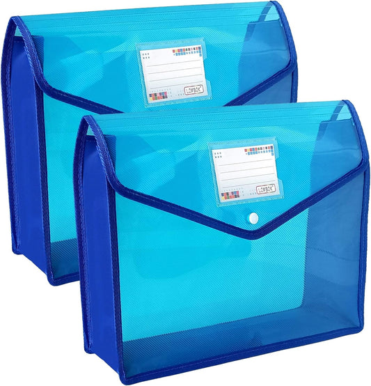 YoeeJob Plastic File Folders Legal Size 2 Pcs, Expandable Document Folder with Snap Button Closure, A4 Expanding File Wallet Envelopes Pouch with Label Pocket, Blue