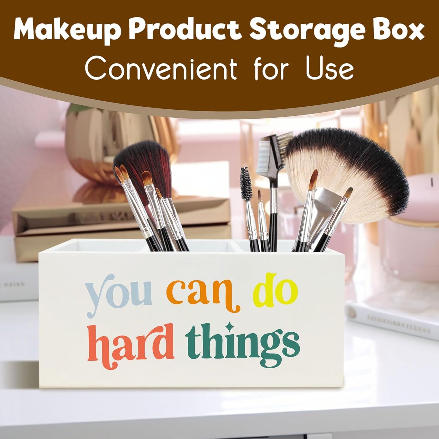 You Can Do Hard Things Desk Pen Holder, Inspirational Decor for Nursery School Psychologist Mental Health Therapy Office Desk, Positive Wooden Pencil Holder Organizer for Office