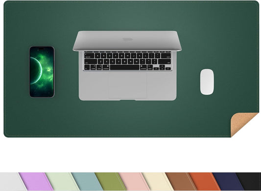 AFIING Dual-Sided Desk Pad, Natural Cork & PU Leather Large Mouse mats for Office and Home Work, Desk Protector Non-Slip, Waterproof, Easy Clean (Dark Green, 23.6" x 13.7")