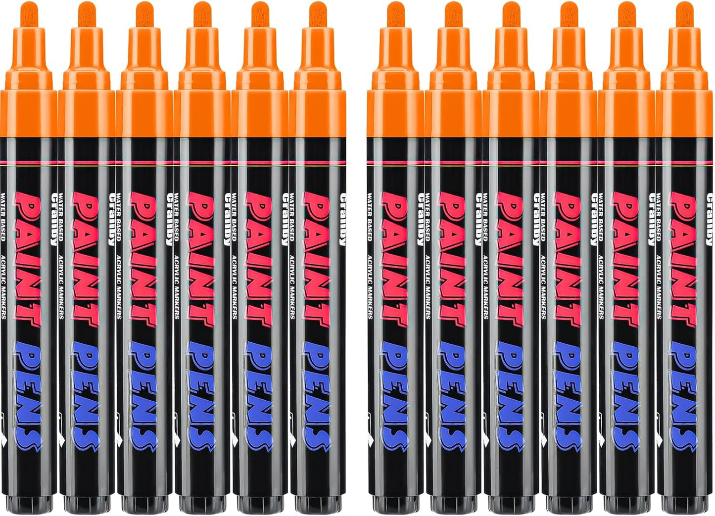 Orange Paint Pens Paint Markers - 12 Pack Permanent Quick Dry Waterproof Marker Pens for Rocks Wood Fabric Plastic Canvas Glass Mugs Metal Tire Stone
