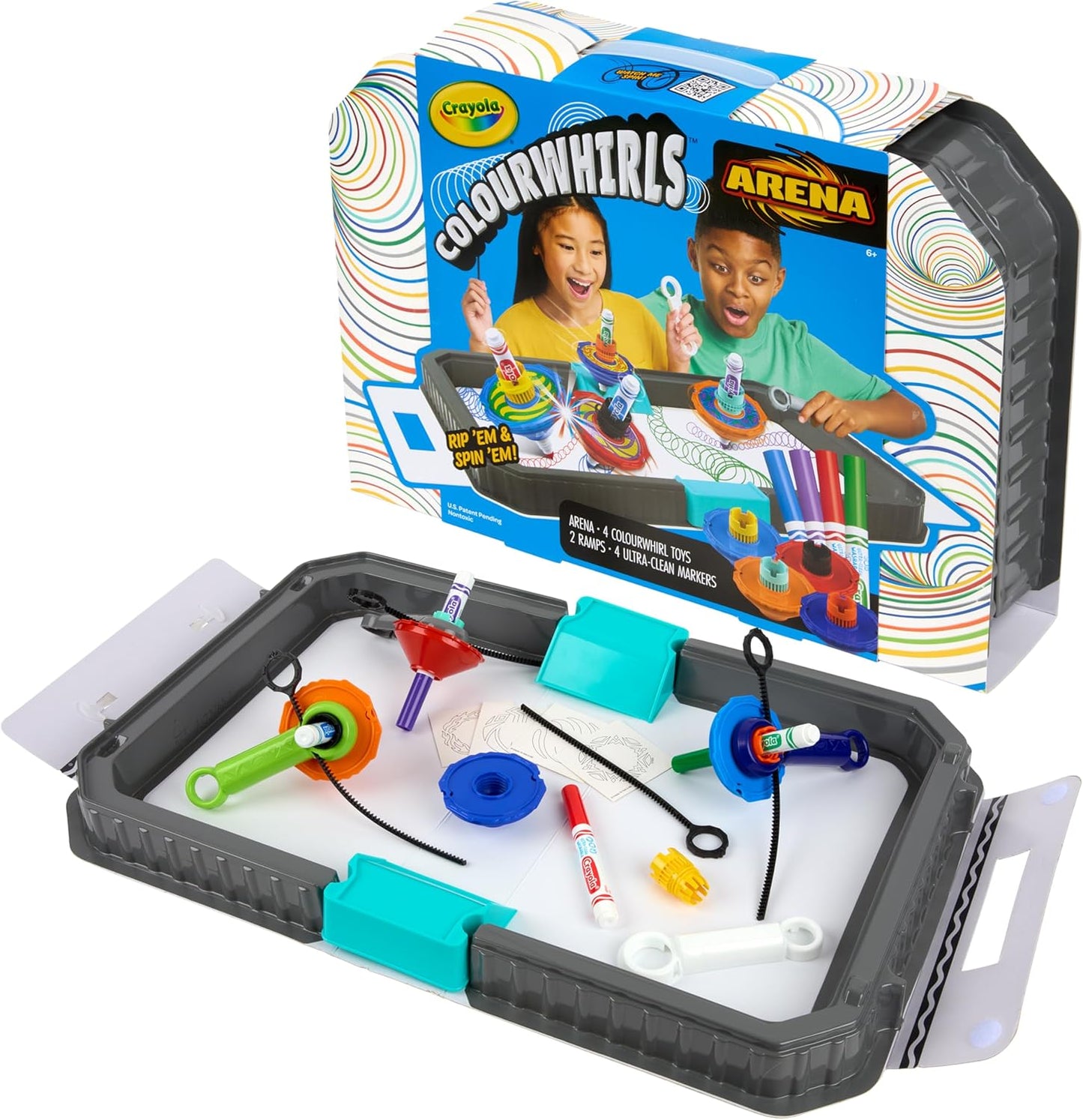 Crayola Colourwhirls Battle Arena Set, DIY Gyro Spin Art Toy, 4 Battling Spinning Tops for Kids, Recess Toys & Games, Gift for Kids, Ages 6+