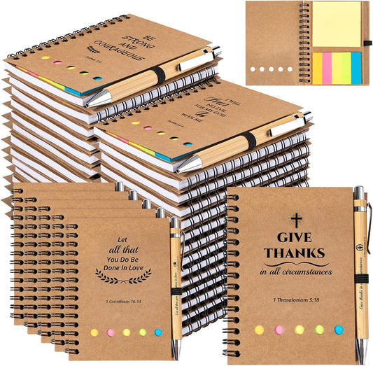 20 Sets Christian Gifts Bulk Prayer Journal Christian Spiral Notebooks with Bible Ballpoint Pens Religious Small Notepad Inspirational Church Gift for Women Men Sunday School Family Bible Study Groups