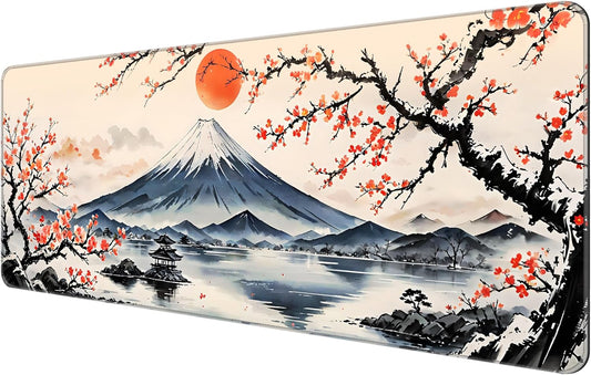 Dynippy Thin Extended Gaming Mouse Pad （31.5 * 11.8 * 0.08 inch） with Stitched Edges Large Mousepad Long XXL Keyboard and Mouse pad Desk Mat for Gaming Office & Home - Japanese Landscape