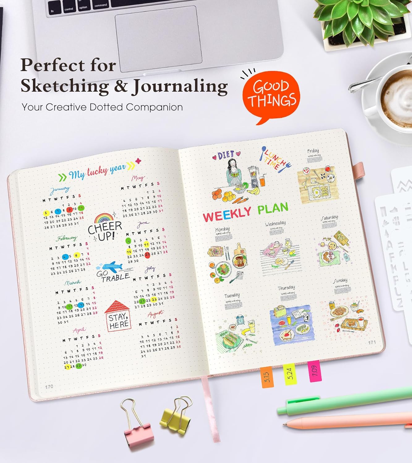 Dotted Journal Notebook, 360 Numbered Pages Dot Grid Notebooks 8.5 x 11, 100gsm Dot Paper Thick Hardcover Leather Journals for Writing Women Men, A4 Large Bullet Dotted Notebooks for Work Pink