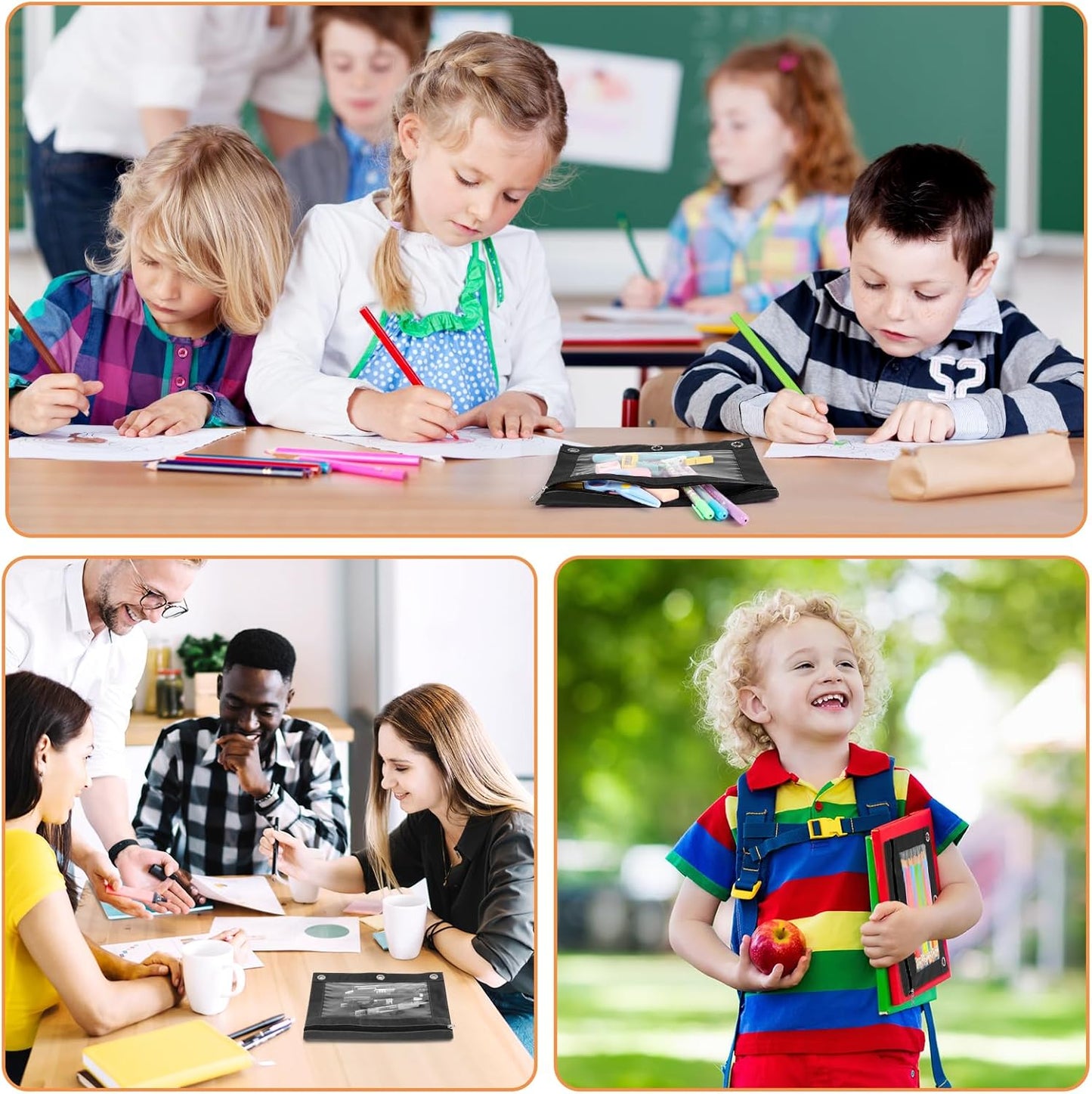 IKAYAS 30 Pack Black Pencil Pouch for 3 Ring Binder Colorful Pencil Pouch with Zipper Bulk, 3 Ring Binder Pencil Pouches Pencil Case Pencil Bags for Classroom Storing School Teacher Supplies