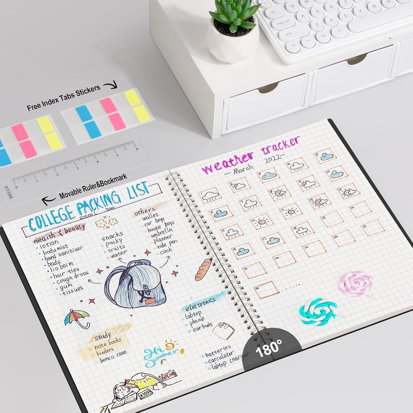 AHGXG Graph Paper Notebook - Spiral Notebook 8.5" x 11", A4 Large Graph Notebook, 100 gsm Thick Grid Paper, Waterproof Plastic Cover Journals for School Writing Engineering Math, Black