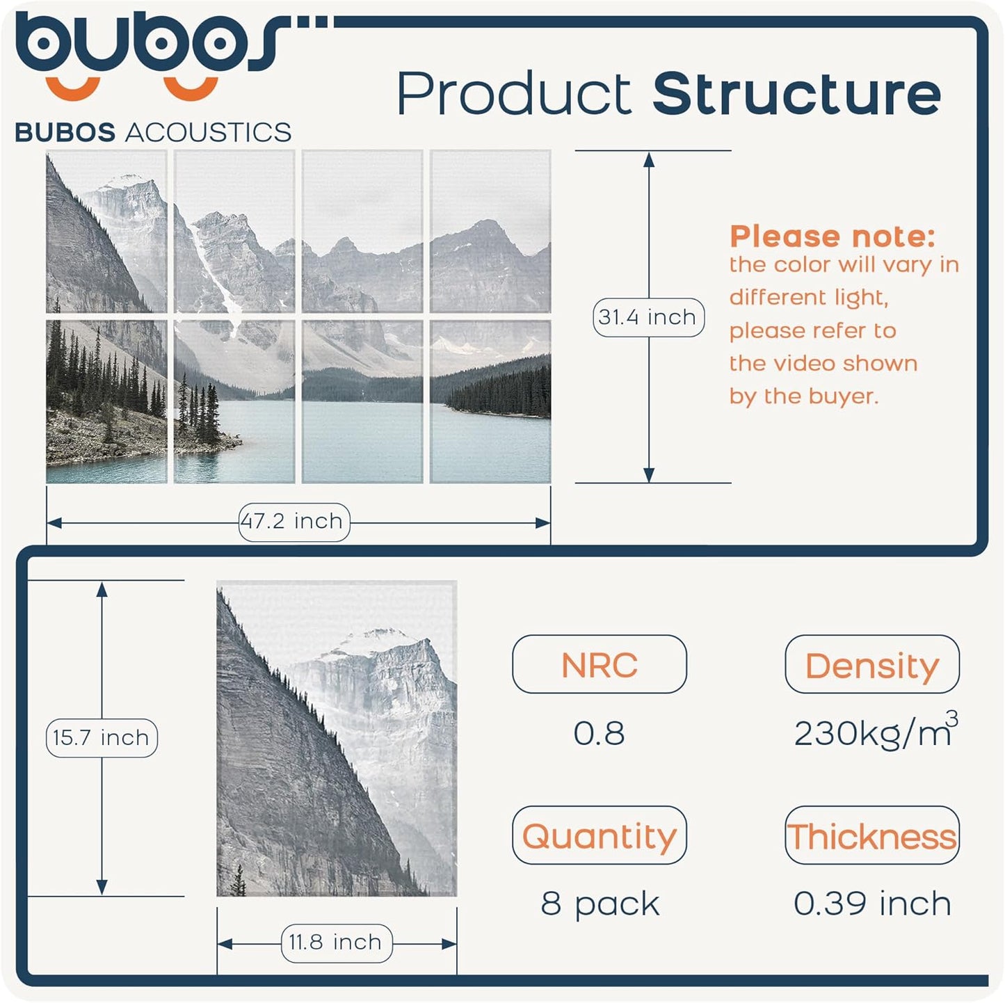 BUBOS 8 Pack Art Acoustic Panels Soundproof Wall Panel,47.2X31.4 Inches Sound Absorbing Panel,Self-adhesive Decorative Acoustical Wall Panels, Acoustic Treatment for Ceiling Home Office（Lake）