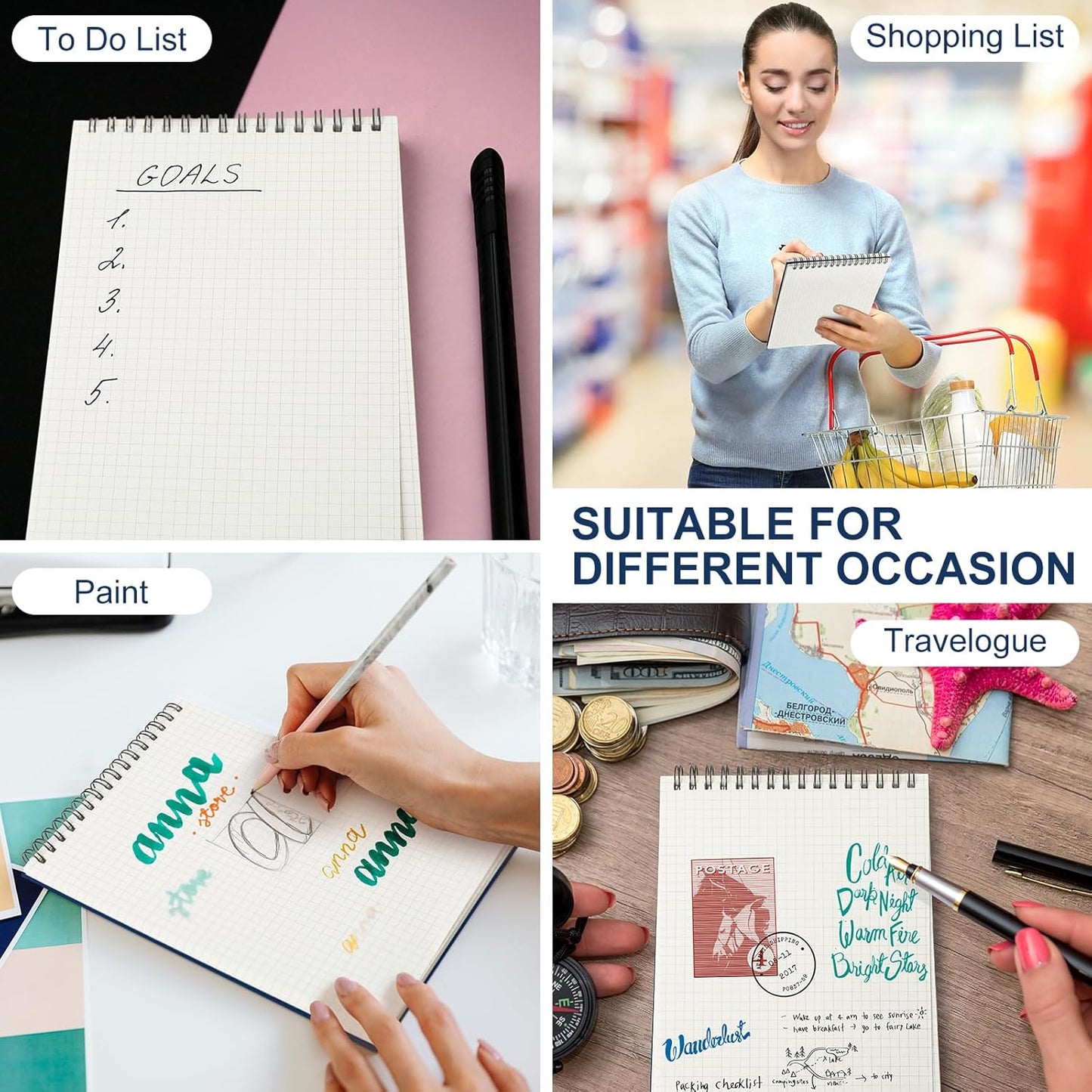 2 Pack Graph Paper Spiral Notepad A5 Top Wirebound Notepad Grid Notebook Steno Pads Memo Notebook Grid Paper 140 Pages for Writing Sketching Drawing Office Supplies (Blue)