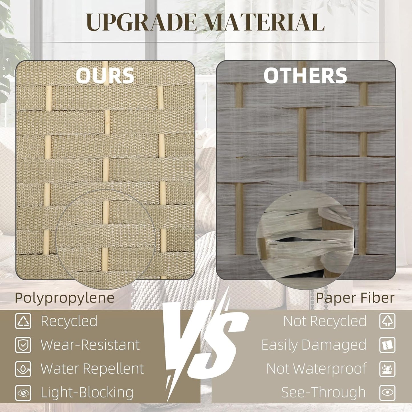 HOMCOM Room Divider, 4 Panel Folding Privacy Screen, 5.6' Tall Freestanding Partition for Home Office, Bedroom, Beige