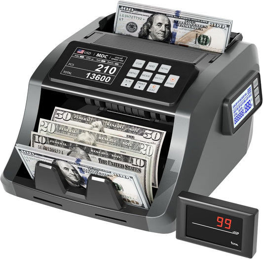 [Upgrade] 2025 YICHOING Mixed Denomination Money Counter Machine, Value Counting, UV/MG/IR/DD Counterfeit Detection, 3.5" TFT Display Cash Counting Machine, Printer Enabled Bill Counter for Business