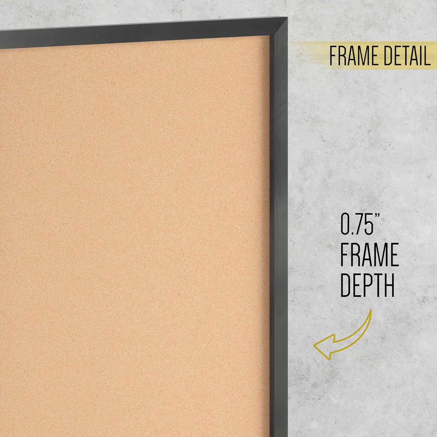 HBCY Creations Wall Mount Black Cork Board - 24" W x 36" H - 6 Wooden Push Pins - Solid Pine Wood Frame - for Kitchen, Classrooms, Restaurant Menus and More!