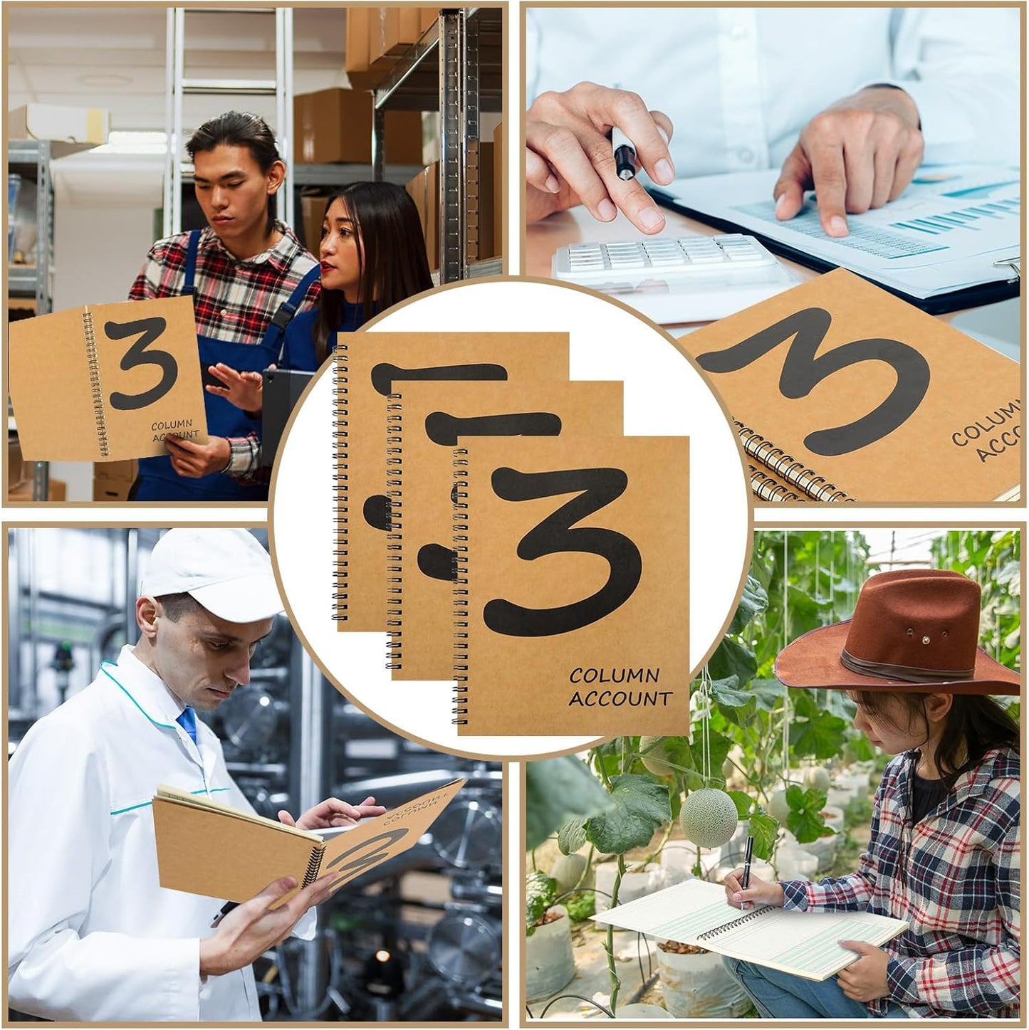 1Pcs Accounting Ledger Book 3 Column 7 * 9.25inch Columnar Notebook Columnar Pad 3 Columns Kraft Paper Cover 100 Pages for Personal Use Small Business(50 Sheet)