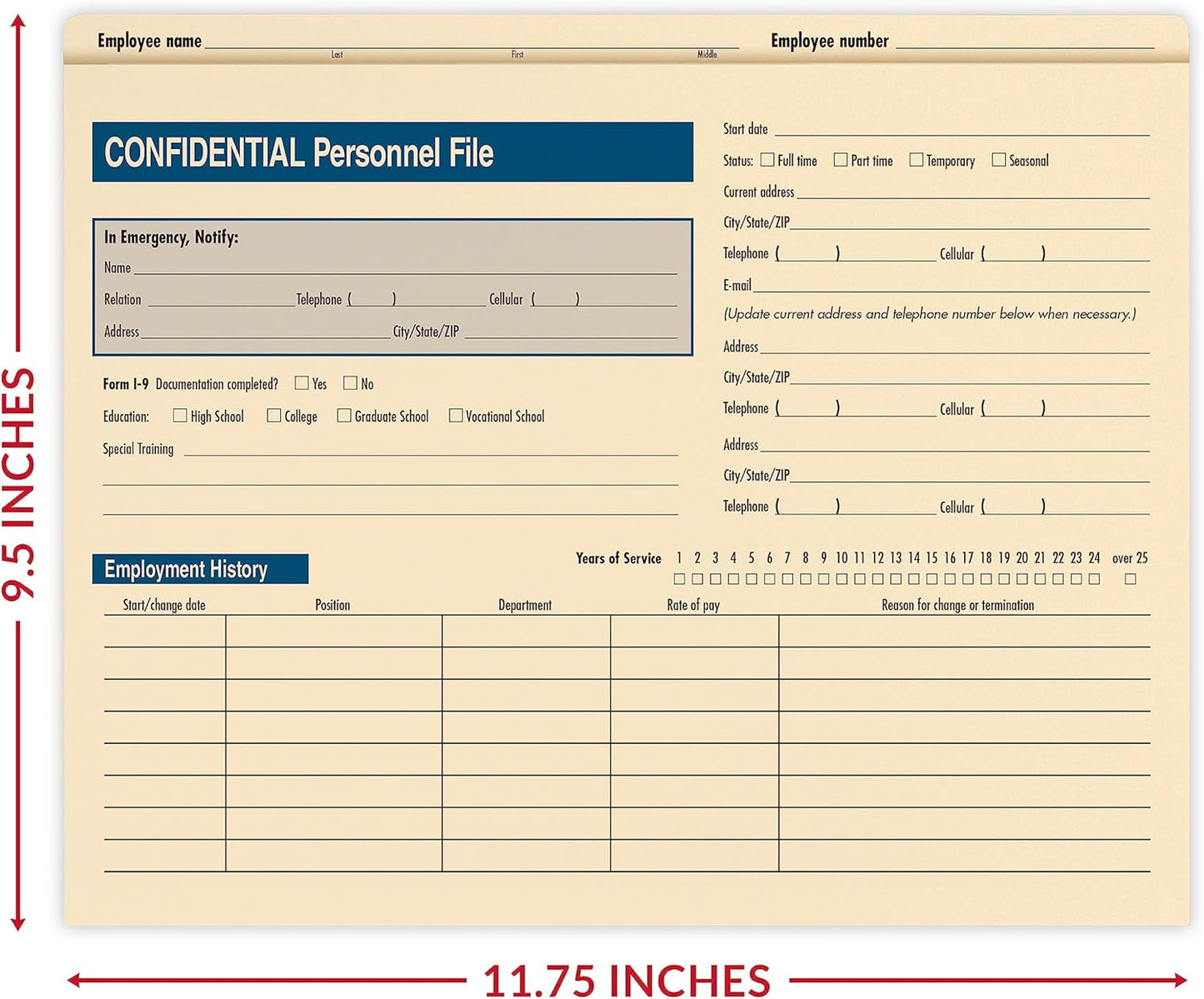 Confidential Personnel File | 9-1/2" x 11-3/4" | File Folders | 25 Pack
