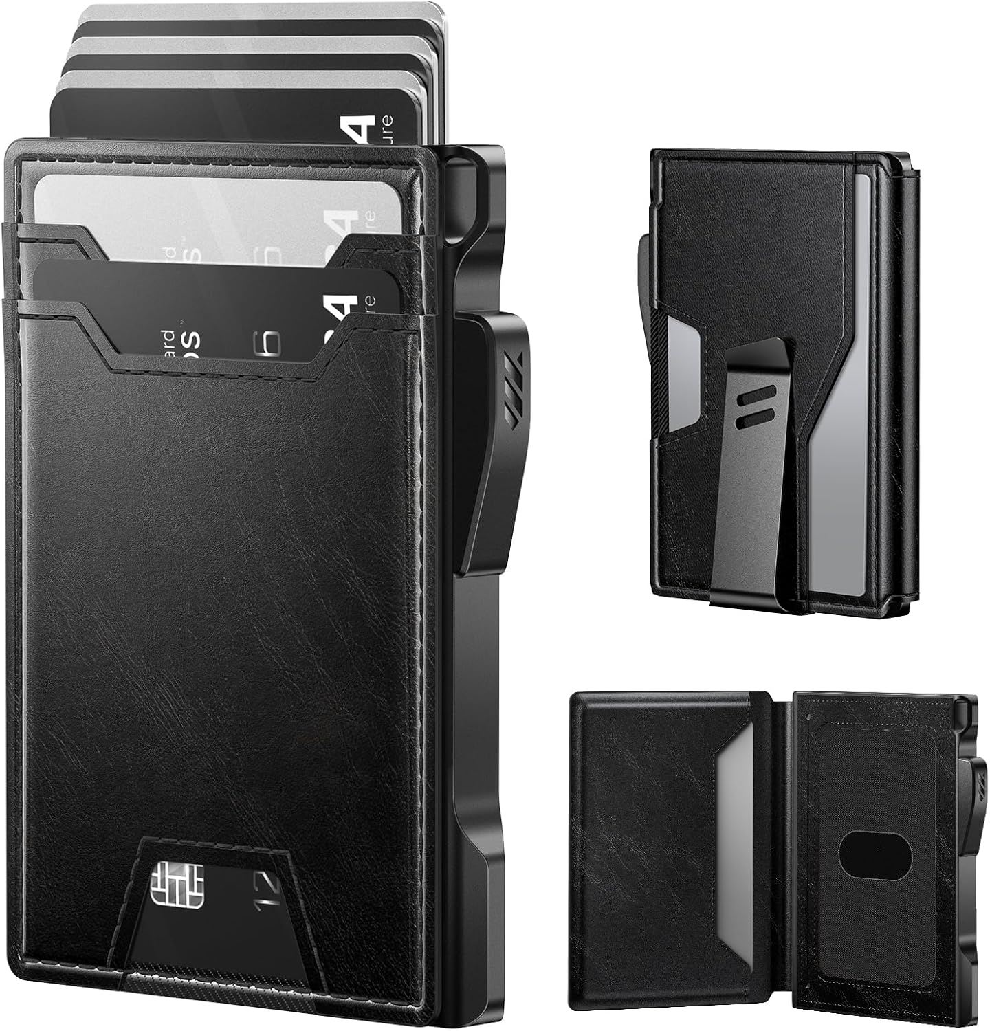 typecase Wallet for Men: Rfid Blocking Wallet 9-13 Card Capacity with Money Clip Slim Leather Front Pocket Smart Pop Up Card Case Bifold Minimalist Wallet with Gift Box - Atlanta Black