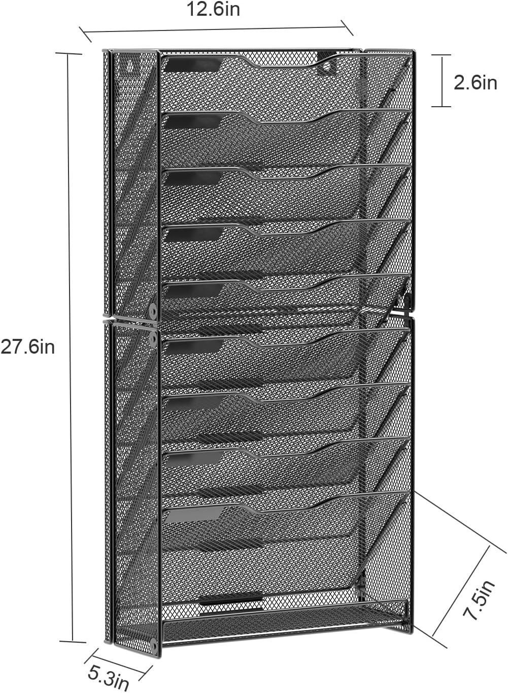 samstar 10 Tier Wall File Organizer, Hanging Wall Mount File Holder Paper Folder Mail Organizer, Mesh Metal, Black.