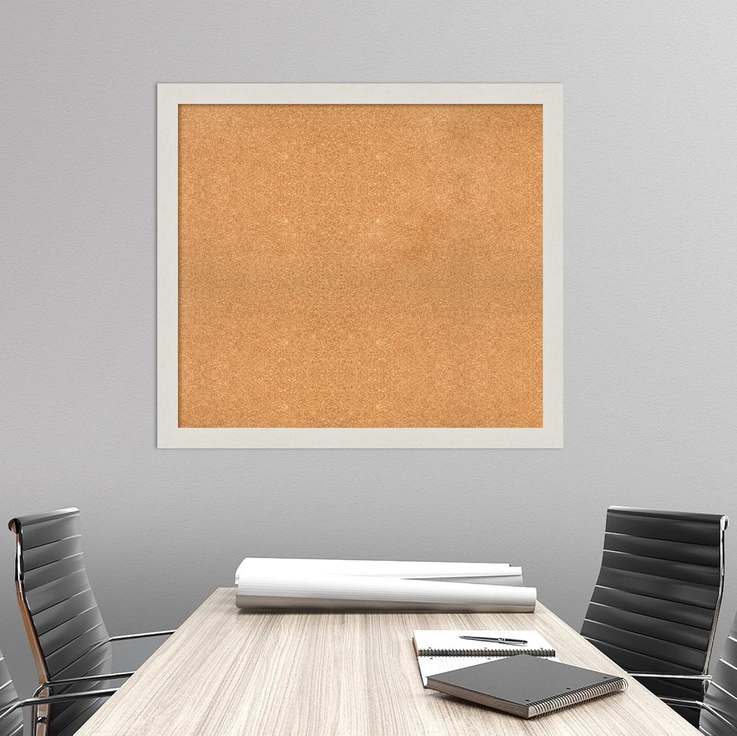 Amanti Art Natural Cork Board for Wall, 35x39 Vision Board with White Frame, X-Large Corkboard Office Decor for Home Organization, Country Rustic Corkboard Pinboard to Display Items for Home