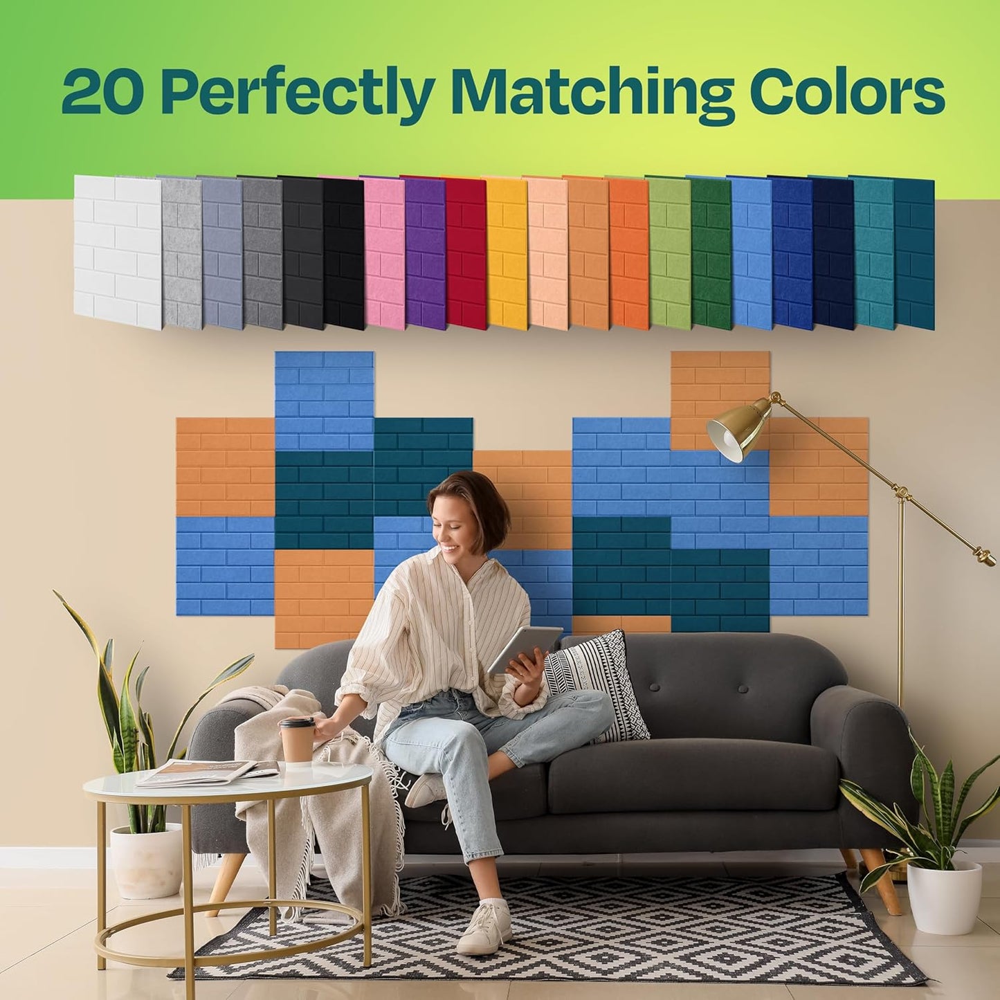 Acoustic Panels 18-Pack Soundproof Wall Panels 12"X12"X0.4" Brick Style Sound Panels Premium Sound Dampening Panels Easy Self Adhesive Installation - [Grand Blue]