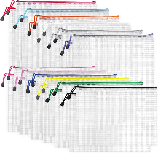 D-KINGCHY 24Pcs Zipper Storage Bags, Plastic Mesh Zippered Pouch for Organization, Waterproof Versatile Bags for Office Supplies School Travel