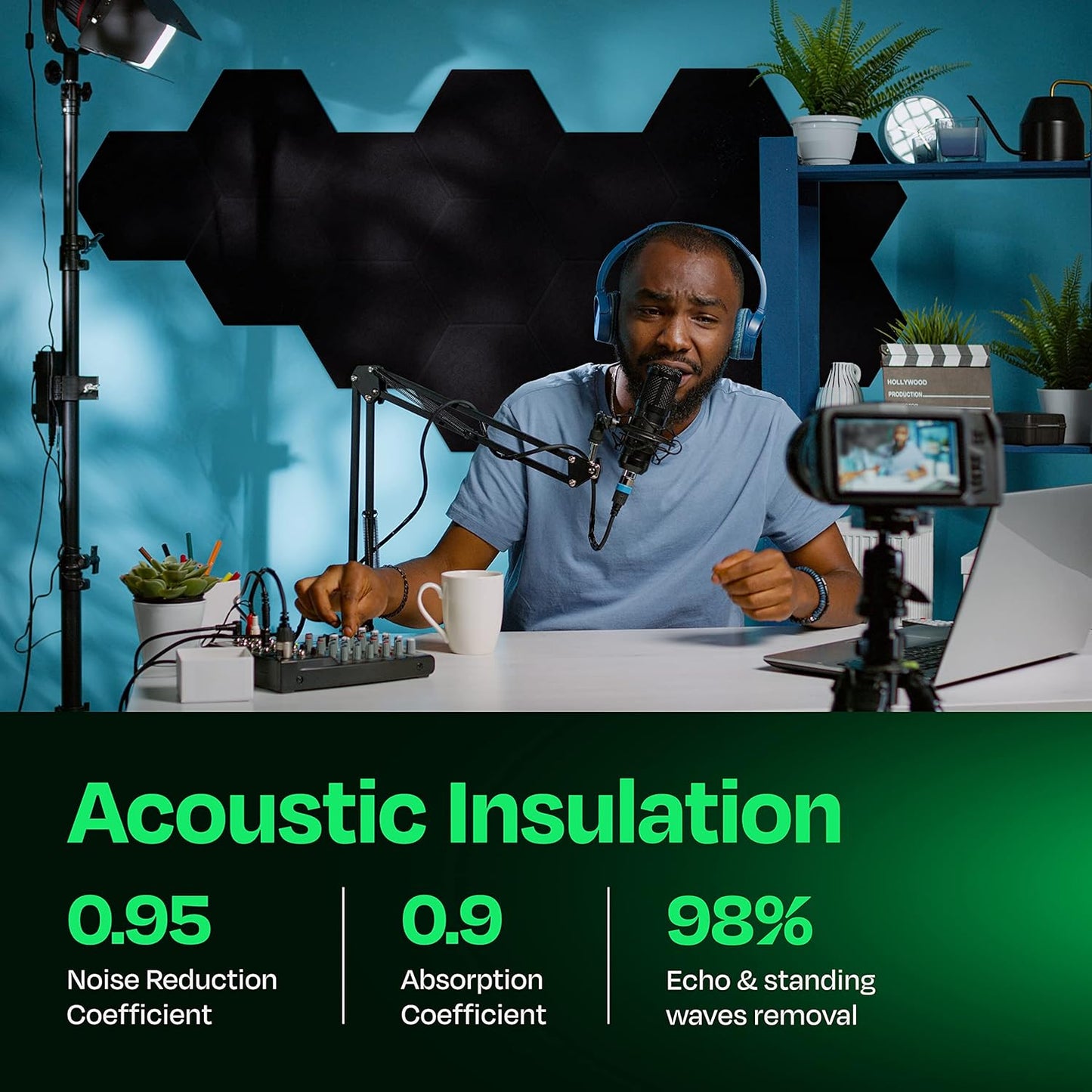 Acoustic Panels 12-Pack Soundproof Wall Panels 12"X10.4"X0.4" Sound Panels High Density Sound Dampening Panels - [Deep Black Hexagon]