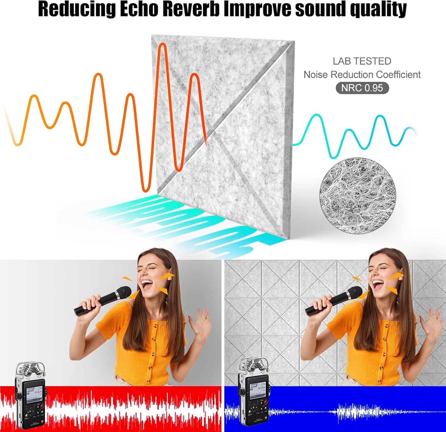 Sonicism 12 Pack X-Lined Acoustic Panels with Self-Adhesive, 12"X 12"X 0.4" Sound Proof Foam Panels, Decorative Soundproof Wall Panels, Sound Absorbing Tile for Home & Offices, Silver Gray