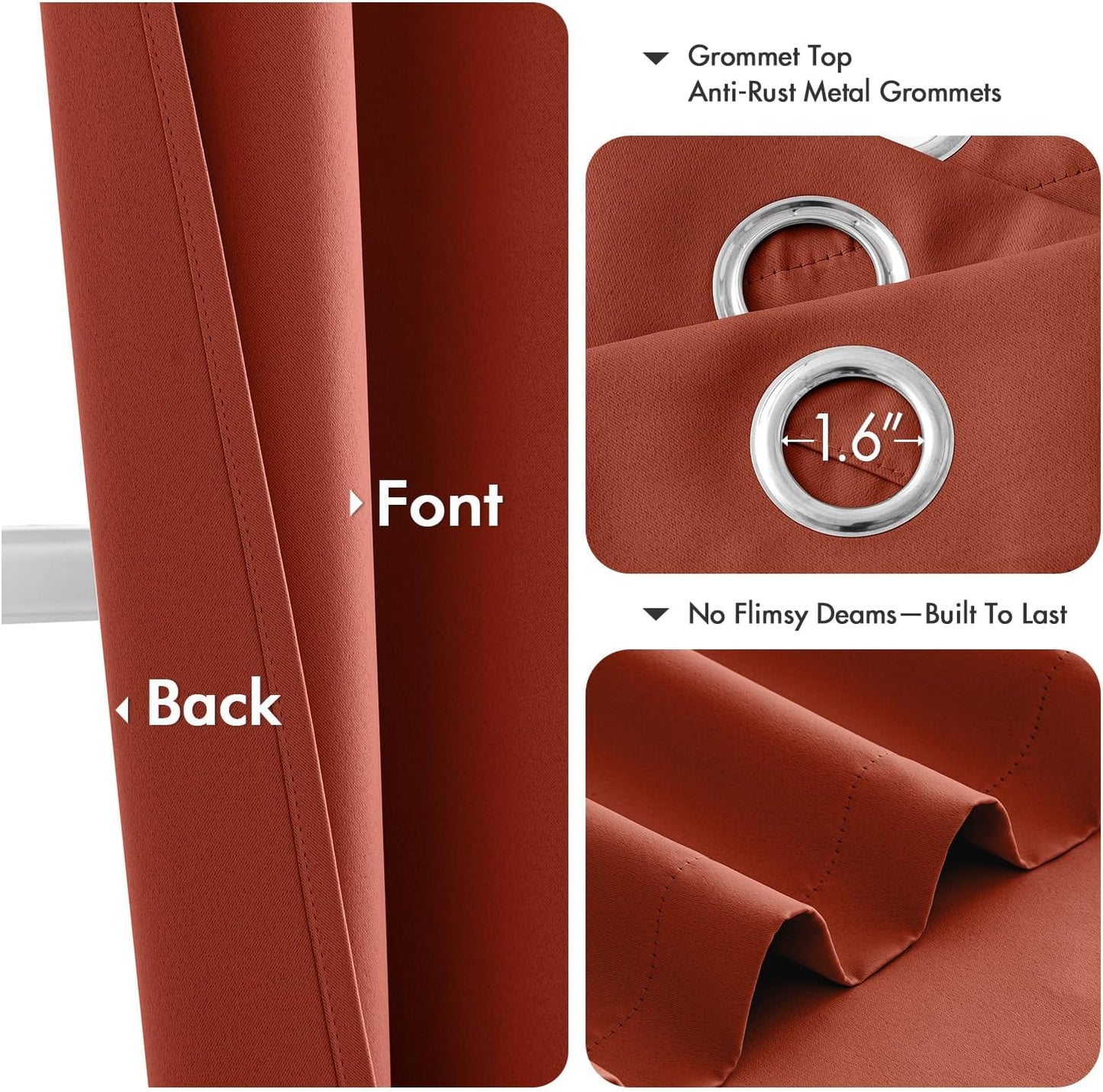 MIULEE Burnt Orange Blackout Curtains for Bedroom Living Room 90 Inches Long 2 Panels, Thermal Insulated Room Darkening Drapes Solid Grommet Top Noise Reduction Terracotta Rust Fall Window Treatments