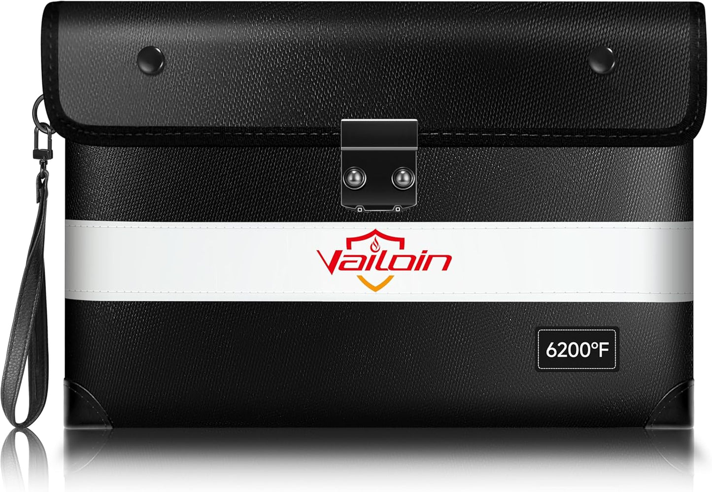 Vailoin Upgraded Lockable Fire Proof Money Bag for Cash,Locking Fireproof Envelope with Water Resistant Zipper,Fire water Proof Small Pouch with Lock,for Documents,Passport (11"x7.7",Black)