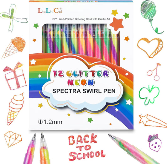 LIULIUCAI 12 Pack Mixing of 3 Colors Rainbow Gel Pens Color Changing Ballpoint Pen Glitter Pen Set for Adults Coloring Books Drawing Doodling Scrapbooking Notes Updated Version