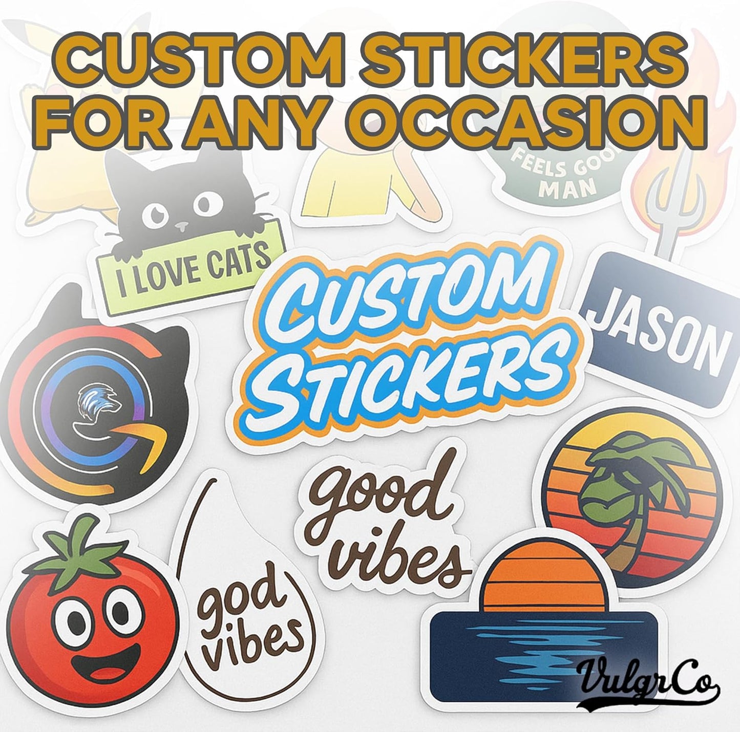 VulgrCo Personalized Custom Individually Die Cut Stickers Decals for Fun, Business, Weddings, Birthdays, Gifts Waterproof (Glitter Stickers)