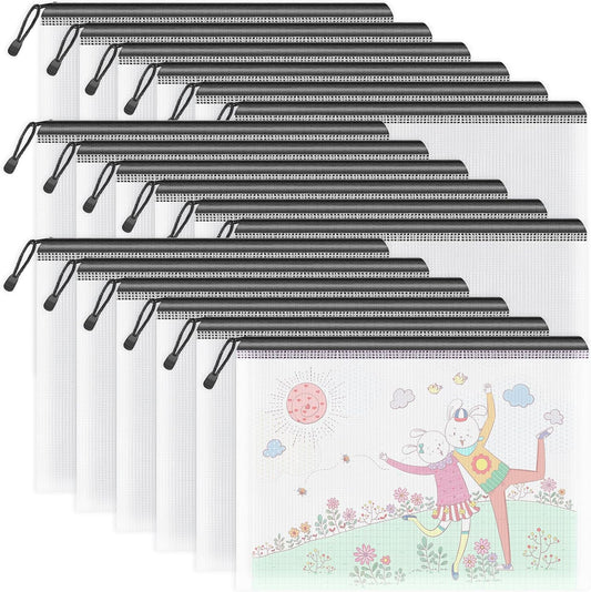 Umriox Zipper Mesh Document Pouch, 13.0 x 9.0 in (Black, 18 Packs), Clear Zipper Pouches, Waterproof Zipper Pouches for Office Supplies Cosmetics Travel Storage