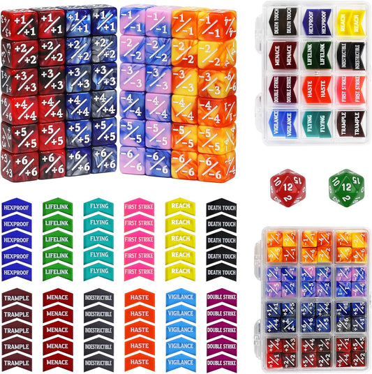 110 Pieces MTG Abilities Keyword Tokens 12mm Dice Counters Set with Box, MTG Life Counter Buff Tokens Dice for Magic The Gatering, Compatible with TCG CCG Magic Card Games Accessories