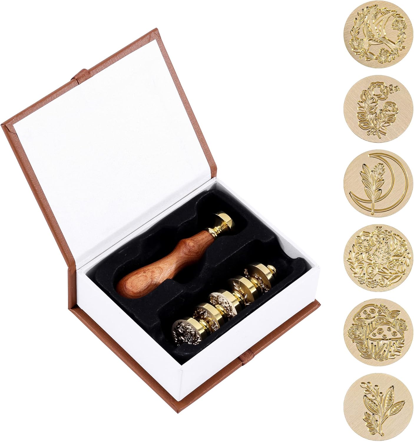 Yoption 6 Pieces Botanical Wax Seal Stamp Set, Vintage Plant Flower Sealing Wax Stamp Heads + 1 Wooden Handle with Gift Box for Wedding Invitation, Christmas, Gift Idea
