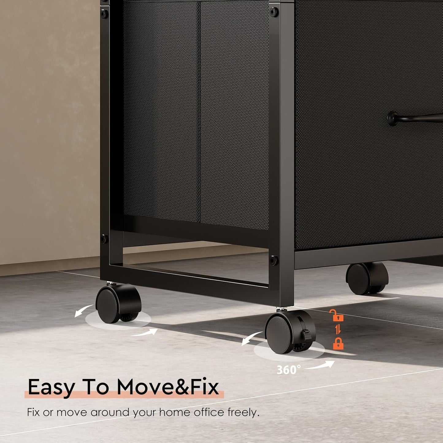 3 Drawer File Cabinet with Wheels Rolling Printer Stand with Open Storage Shelf Fabric Lateral Filing Cabinet for Home Office,Rustic Brown