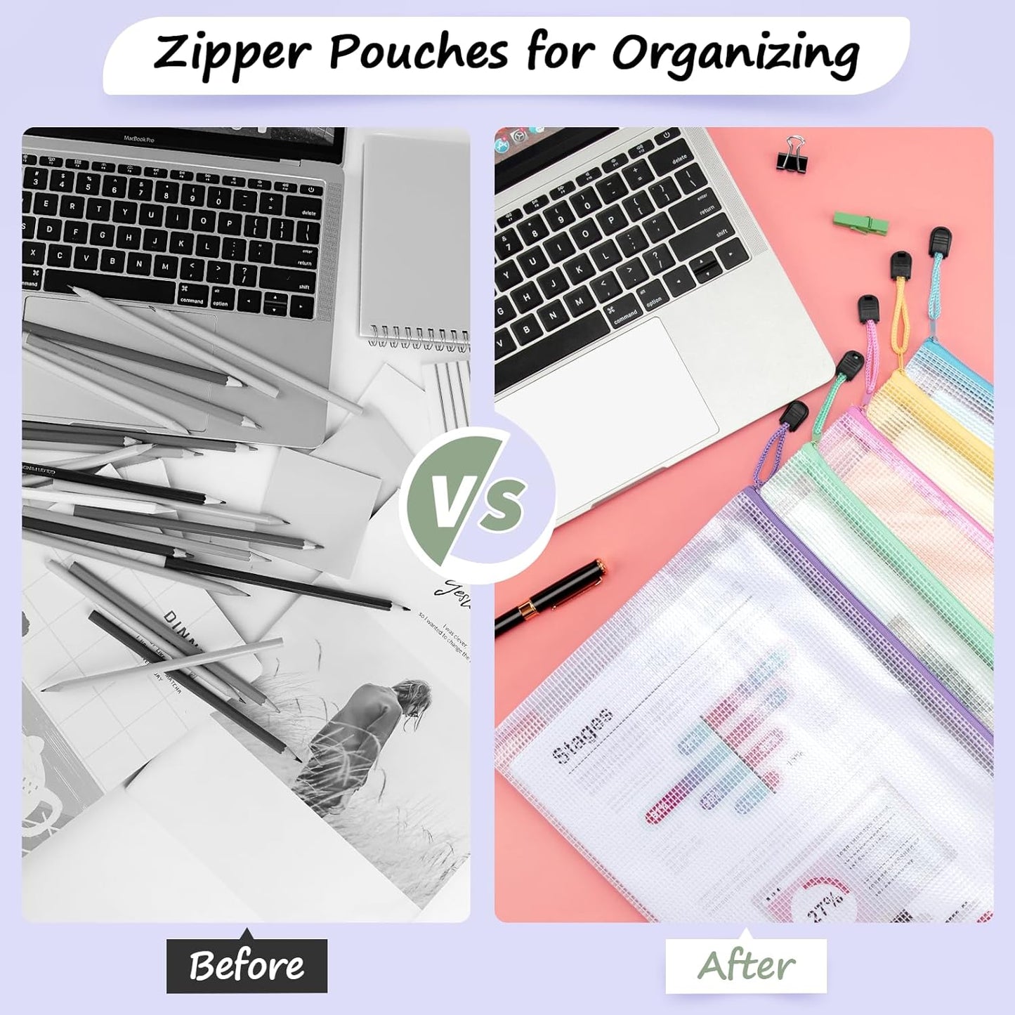 Smarpau 32PCS Mesh Zipper Pouch Bags, A4 Size 13.3" x 9.4" Zipper Pouches for Organizing, Large Waterproof Mesh Bags for Board Game Storage, Letter Size File Bags for Travel Home Office Supplie