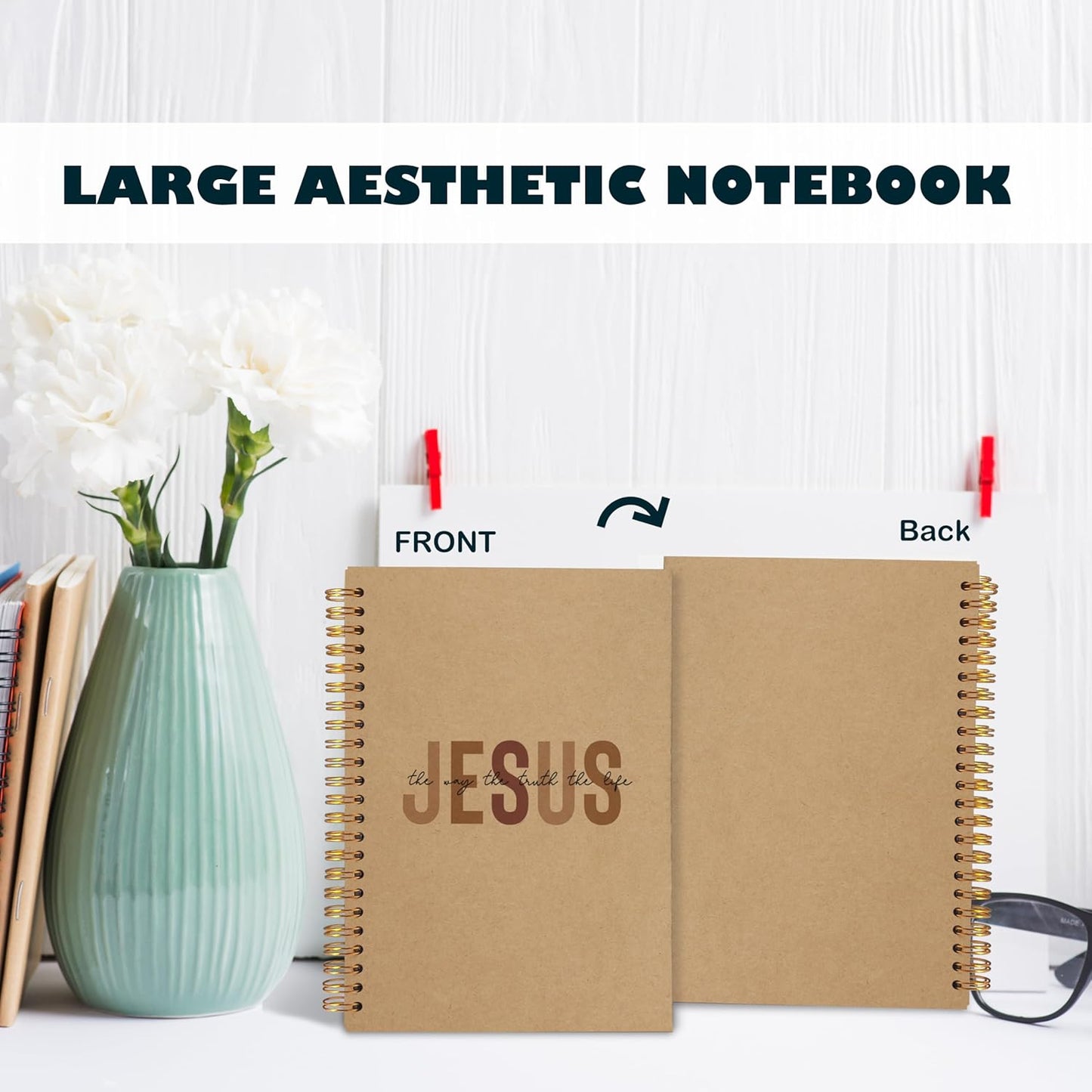 Boho Christian Notebook Journal, Christian Gifts for Women, Bible Notebooks for Note Taking, Bible Journaling Notebook, Jesus the Way the Truth the Life Hardcover Spiral Notebook 5.5x8.3 kraft paper
