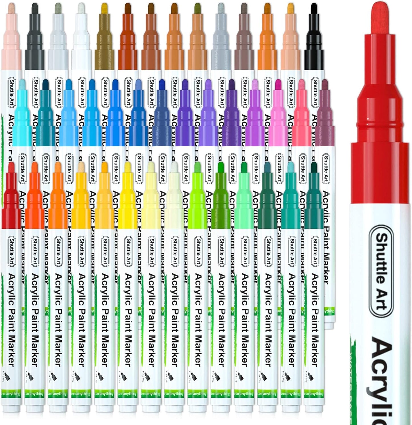 Shuttle Art Paint Pens, 42 Colors Acrylic Paint Markers, Low-Odor Water-Based Quick Dry Paint Markers for Rock, Wood, Metal, Plastic, Glass, Canvas, Ceramic