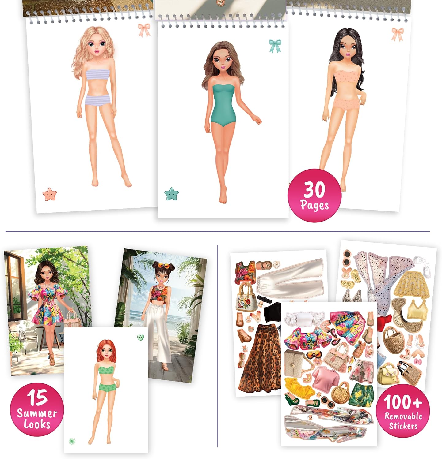 Sticker Dress Up Summer Holiday Theme - Sticker Activity Book for Kids. Learn Girls Fashion Design with Stickers and Guides for Kids 5 and Up. Dress Up Games