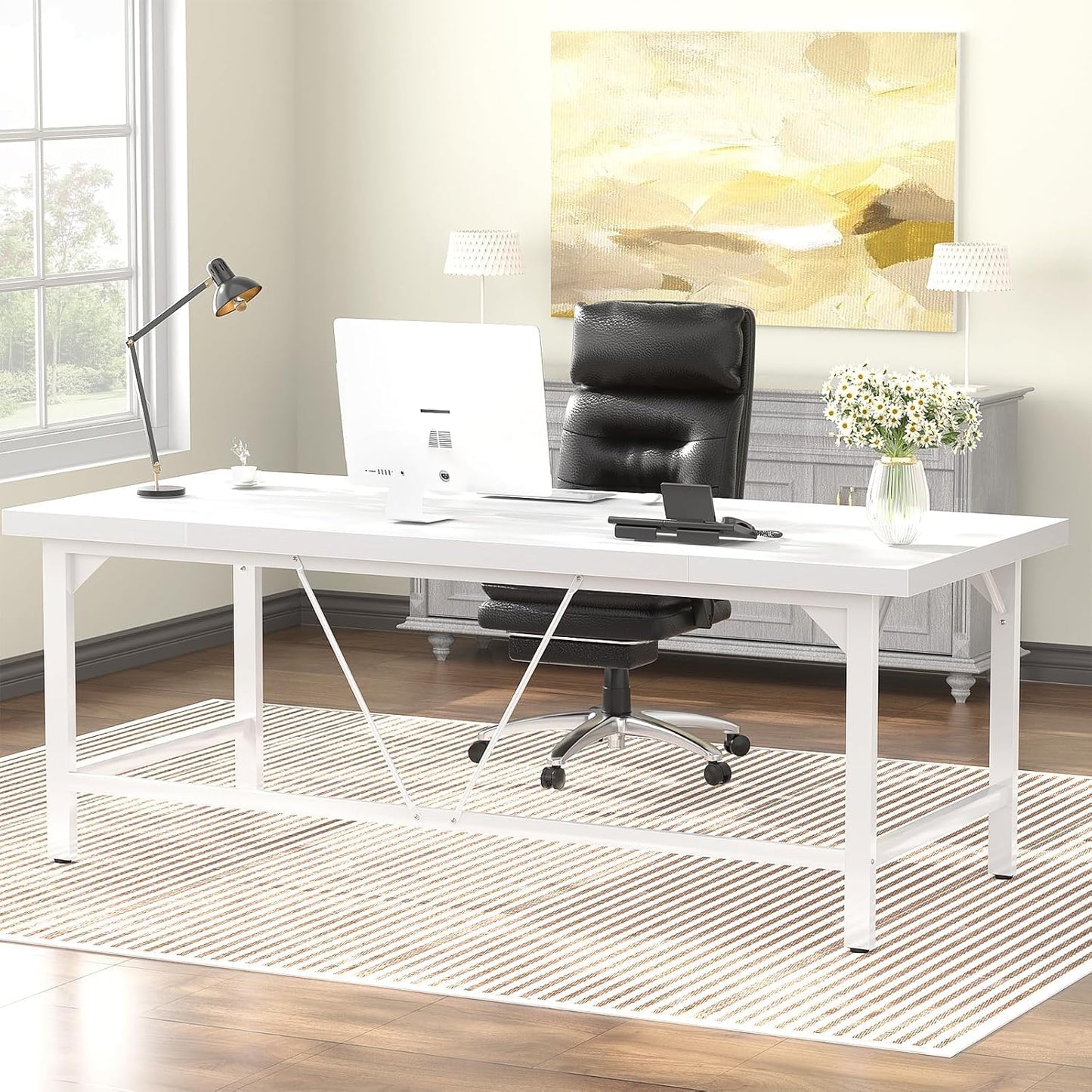 Unikito Large Office Desk, 70.8 x 31.5 Inch Extra Long Executive Computer Desk, Heavy Duty 2 Person Desk, Premium Super Thick Study Writing Table Computer Tables for Home Office Workstations, White