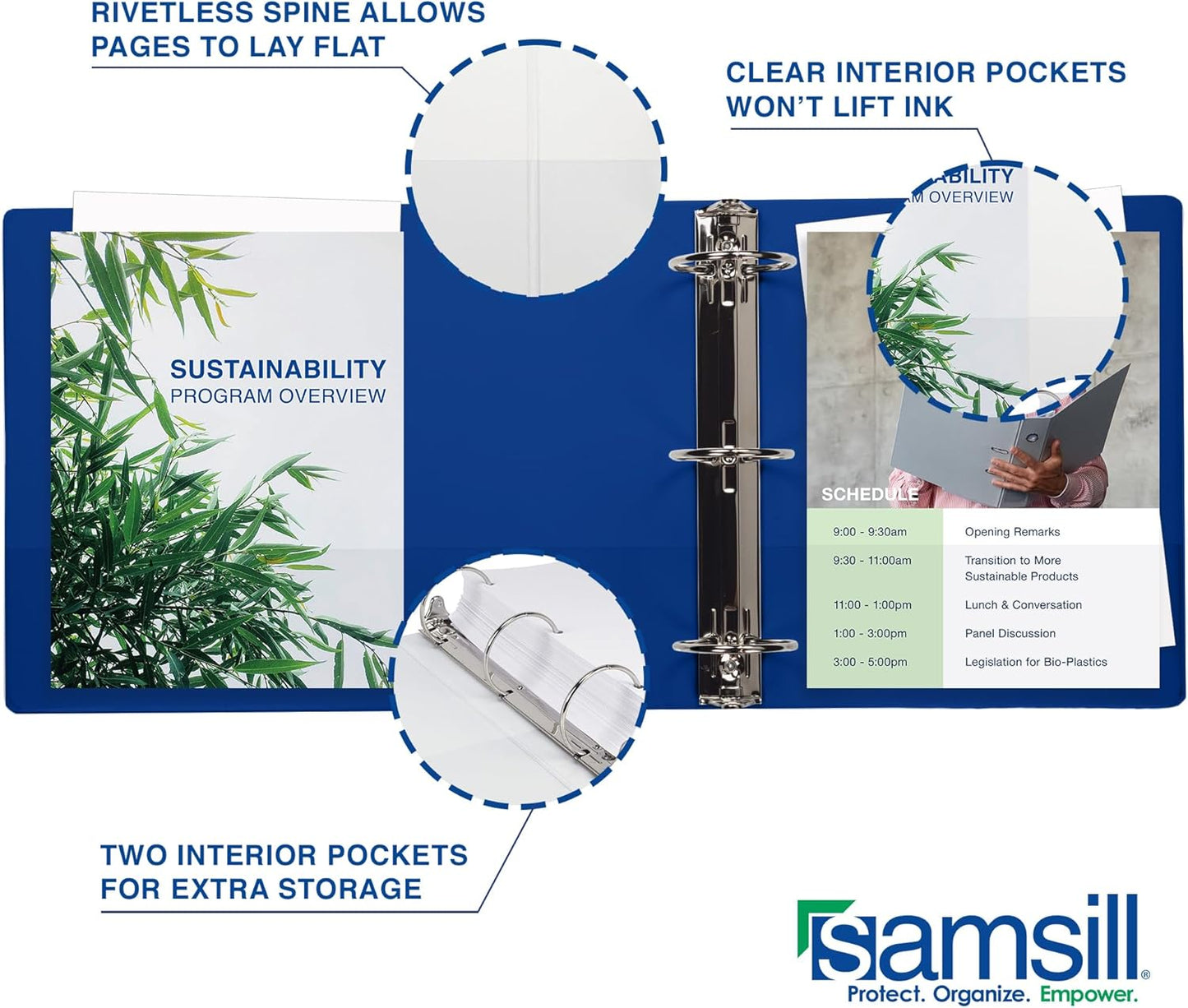 Samsill 3 Inch 3 Ring Binders, Made in USA, Economy Round Ring, Clear View Cover, 550 Sheet Capacity - for School, Home, Office - Blue, 4 Pack