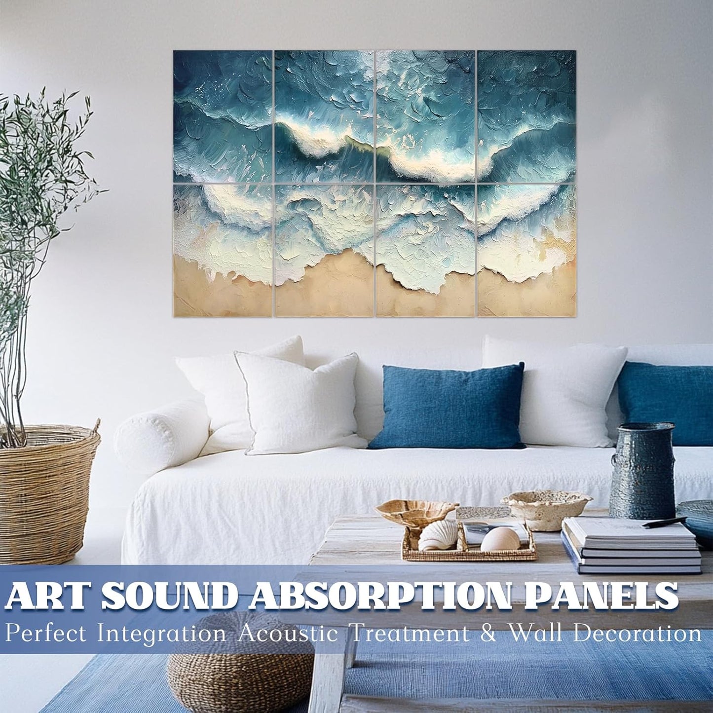 8 Pack Acoustic Panels, Soundproof Wall Panels, 48X32 Inches Sound Proof Panels for Walls, Sound Absorbing Wall Art Decorative, Sound Dampening Panels for Recording, Home Studio(Ocean Ode)