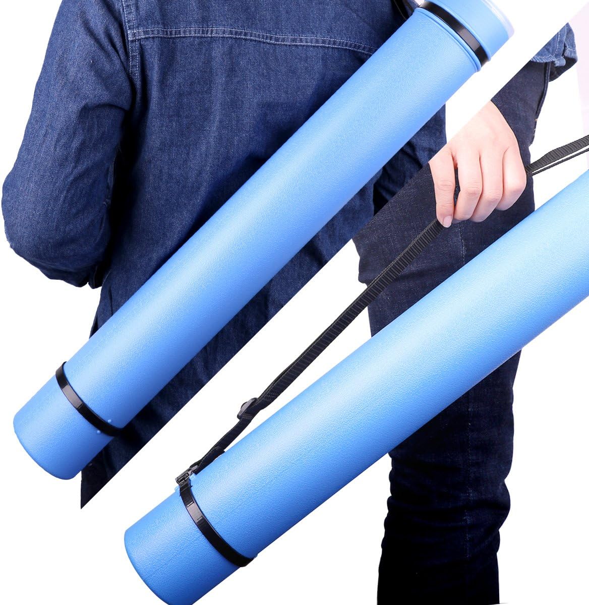 TRANSON Durable Poster Storage Tube with Straps 24"-40" Extendable for Blueprints, Artwork, Maps, Posters Color Blue