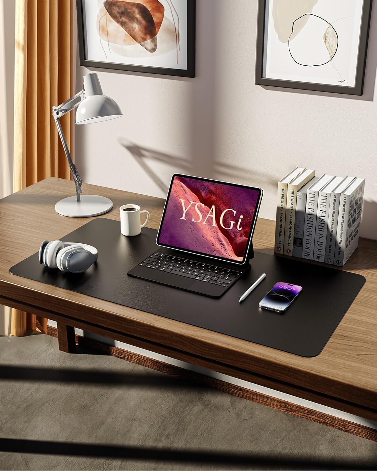 YSAGi Leather Desk Protector, Office Mat, Large Mouse Mat, Non-Slip PU Leather Blotter, Laptop Desk Mat, Waterproof Writing Pad for Office and Home (Black, 31.5" x 15.8")