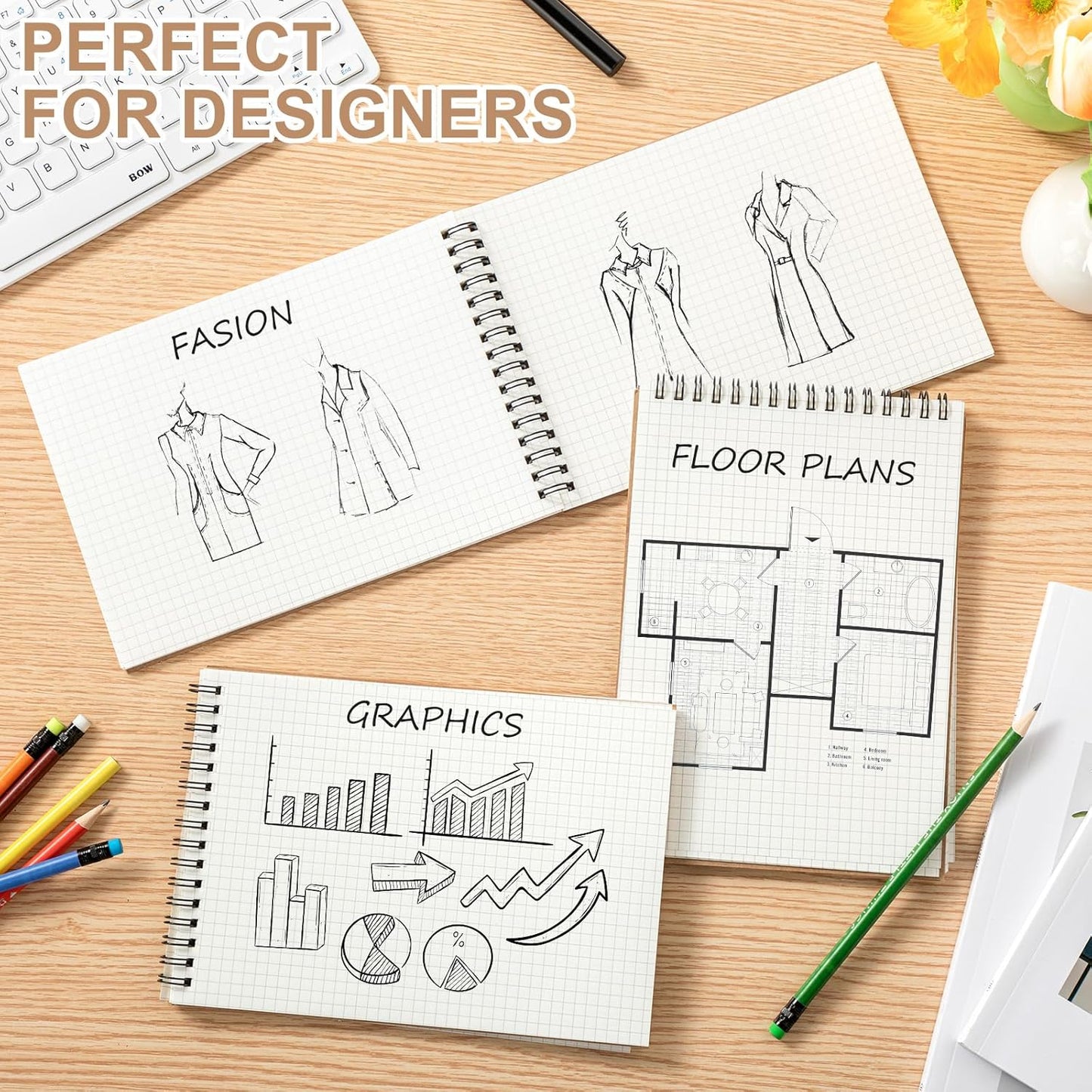 1 Pack Graph Paper Spiral Notepad A5 Top Wirebound Notepad Grid Notebook Steno Pads Memo Notebook Grid Paper 140 Pages for Writing Sketching Drawing Office Supplies (Kraft)