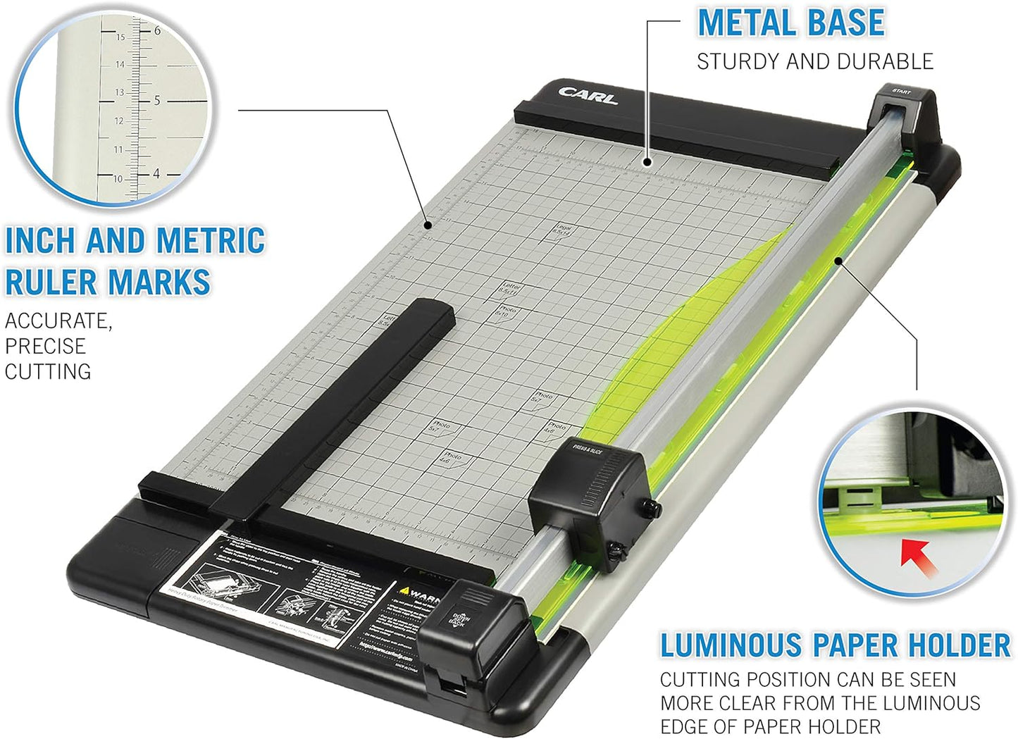 CARL Heavy Duty Rotary Paper Trimmer - 12238, Black/Silver, 18inch