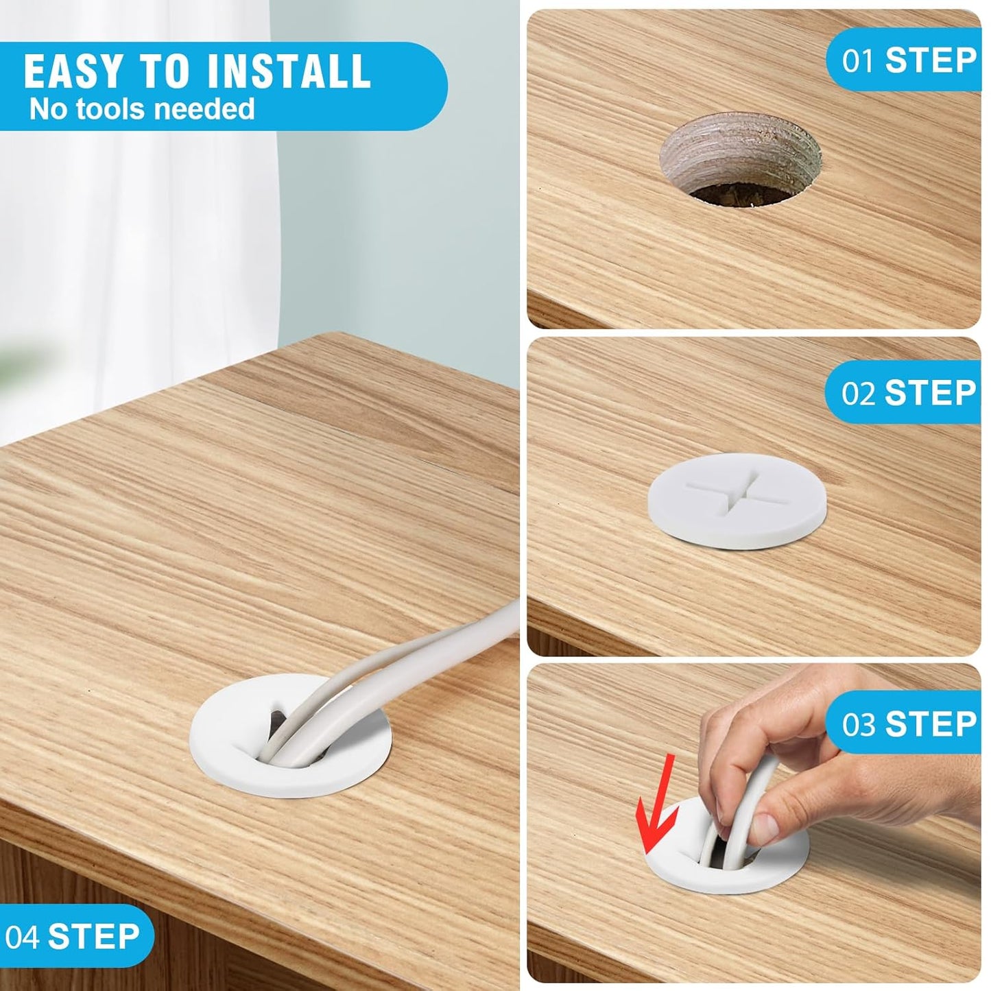 3/4" White Desk Grommet, JTemgle Flexible Cable Grommet Cross Rubber Cable Hole Cover Wire Organizer Caps Desktop Cord Management for Home Office TV Stands Tabletops, 20 Pieces