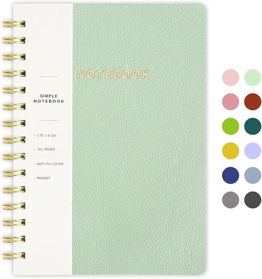 Lined Spiral Notebook College Ruled A5 Journal Book for Note Taking, 160 Pages Writing Journal for Office and Home School Supplies 5.75 x 8.125 inch - MintGreen