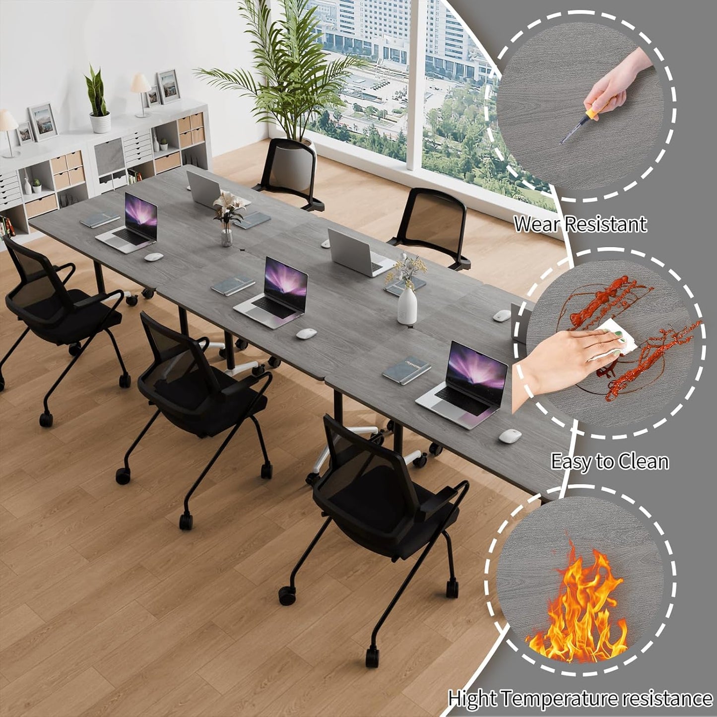 Conference Room Table with Flip-Top Design for Dynamic Meetings, Business Table Computer Desk with Heavy-Duty Frame,Foldable Seminar Meeting Tables for Home Office (4, B, 55.1IN)