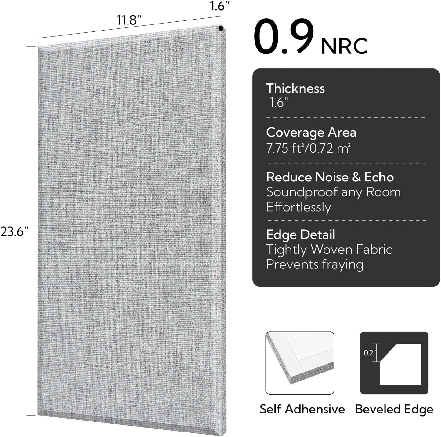 Olanglab Fiberglass Acoustic Wall Panels 4 Pack, 11.8'' x 23.6'' Sound Panels, Fabric Wrapped Sound Proof Panels for Walls (Light Gray)